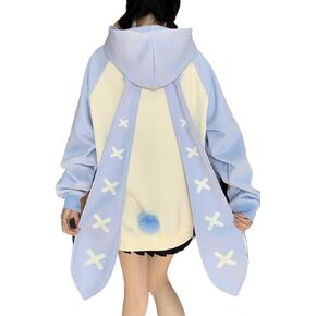 Women's Plus Size Kawaii Long Rabbit Ears Hooded Sweater Girl Sweet Y2K Hoodie Coat