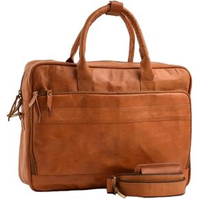 Handcrafted Full Grain Vintage Leather Briefcase Messenger Bag For Men Women Office School Laptop Satchel Shoulder Bags, 16 Inch Medium