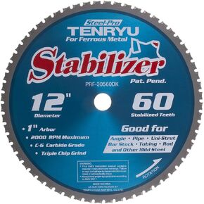 Tenryu PRF-30560DK 12" 60T 1" Arbor TCG Steel-Pro Stabilizer Dry Cutting Blade