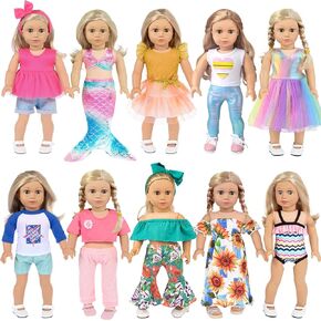 10 Sets 18 inch Doll Clothes and Accessories - Including Mermaid Costume, Stylish Casual Outfit, Swimwear Fit for 18 Inch Dolls (No Doll)