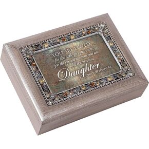 Cottage Garden You are Loved Little Girl Brushed Pewter Jeweled Music Box Plays Wonderful World
