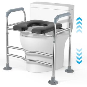 Raised Toilet Seat with Handles, Height Adjustable Raised Toilet Seat with Arms and Widened Seat, Up to 400lbs, Raised Toilet Seat for Seniors, Disabled, Pregnant, Fits Any Toilet