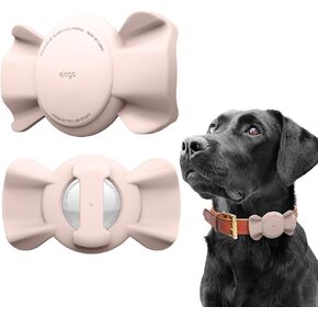 elago Airtag Pet Collar Ribbon Case Compatible with Apple AirTag - Drop Protection Keychain, Cute Design (Track Dogs, Keys, Backpacks, Purses) Tracking Device Not Included (Stone)