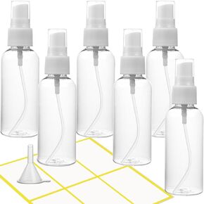 6Pack Small Spray Bottle, 2zo/60ml Empty Fine Mist Spray Bottles, Refillable Mini Spray Bottles with Labels, Suitable for travel, cleaning, skin care essential oil, perfume