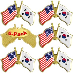 6/ Pack-American South Korea Friendship Flag Pins Bulk -1.5" Metal Patriotic United States of America USA US S Korean Lapel Pins Badge Souvenir