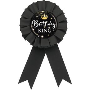 Birthday King Tinplate Badge Pin, Happy Birthday Button Pin for Men's 30th 40th 50th Birthday, Black Rosette Birthday Award Ribbon Party Decorations, Happy Birthday Boy Party Accessory Brooch Pin