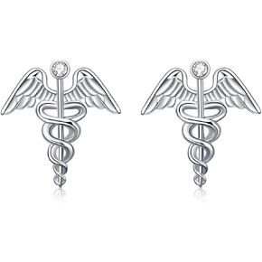 AOBOCO Gifts for Nurse Doctor 925 Sterling Silver Medical Symbol Studs Earrings Graduation Jewelry Gifts for New Nurse Doctor RN Student