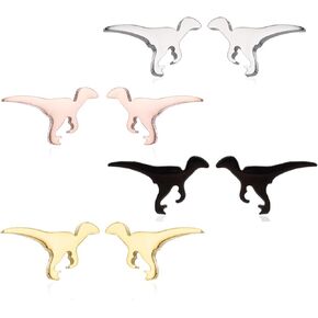 4 Pairs Tiny Dinosaur Stud Earrings Minimalist Cute Animal T-Rex Dinosaur Earring Stainless Steel Mini Cartilage Tragus Piercing Jewelry Gifts for Women Little Girls