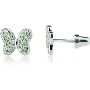 Sterling Silver CZ Butterfly Screw-Back Earrings for Little Girls and Kids