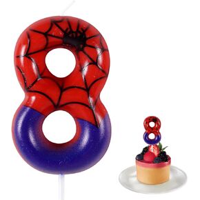 Spider 4th Birthday Candle, Red Spider Number 4 Cake Candle Birthday Cake Topper for Spider 4th Birthday Party Decorations