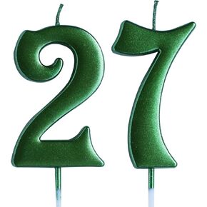 Green 27th Birthday Candle, Number 27 Years Old Candles Cake Topper, Woman Or Man Party Decorations, Supplies
