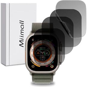 (4 Pack) Miimall Compatible Apple Watch Ultra Privacy Screen Protector 49mm, Soft TPU Anti-Scratch Anti-Fingerprint Bubble Free, Anti-Peeping Anti Spy Screen Protector Film for Apple Watch 49mm Ultra
