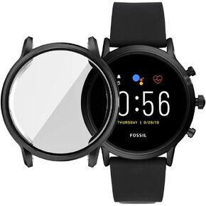 FitTurn متوافق مع Fossil Gen 5 Carlyle hr، غطاء واقي شاشة، غطاء عملية طلاء معدني، لون TPU مقاوم للصدمات، غطاء حماية رفيع ممتص للصدمات للساعة الذكية Gen 5 Carlyle hr (أسود)