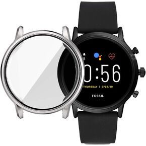 FitTurn Compatible with Fossil Gen 5 Carlyle hr Case Screen Protector Case Cover Plating Process Metal Color TPU Shockproof Case Guard Thin Bumper Shell for Gen 5 Carlyle hr Smartwatch (Black)
