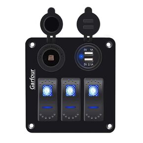 Rocker Switch Panel Cigarette Lighter Socket Double 3.1AUSB Socket 3 Bang Boat Switch Panel for Vehicle Boat Motorcycle
