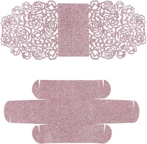 50 قطعة من صناديق لامعة من الذهب الوردي مقطوعة بالليزر مع أشرطة وردية لصالح حفلات الزفاف، وحقائب هدايا الزفاف وحلوى الشوكولاتة وصناديق الهدايا (بريق ذهبي وردي) in Kuwait