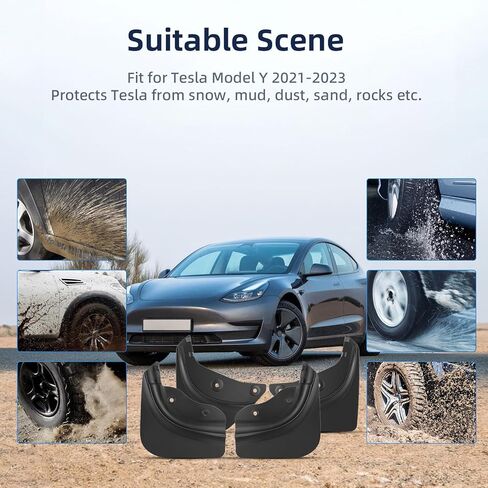 اللوحات الطينية لطراز Tesla Y 2023 2022 2021 واقيات رذاذ السيارة، ملحقات حماية الطين لجسم السيارة والطلاء لطراز Tesla Y - مجموعة من 4 in Kuwait