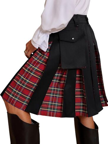 Runcati Mens Utility Kilt Scottish Tartan Apparel Highland Pleated Royal Stewart Costume Kilts with Cargo Pockets in Saudi Arabia