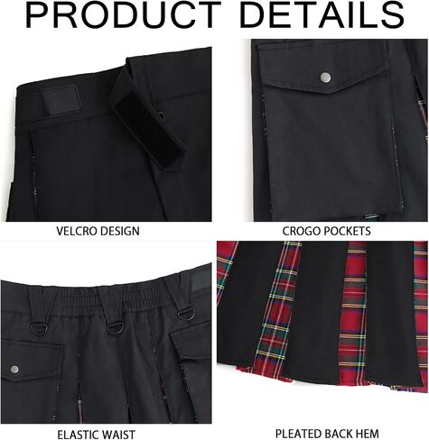 Runcati Mens Utility Kilt Scottish Tartan Apparel Highland Pleated Royal Stewart Costume Kilts with Cargo Pockets in Saudi Arabia