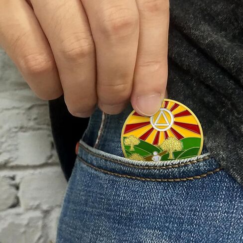 1 Year Sobriety Chip Gold Plated Sunlight AA Medallion Coin Sober Anniversary Token Sobriety Gifts for Men Women in Recovery in Saudi Arabia