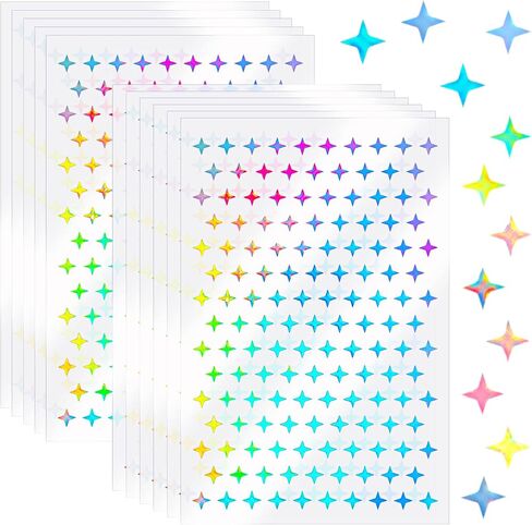 Giantree 1650Pcs Self-Adhesive Star Stickers, Small Stars Stickers for Kids Reward Chart Laser Star Stickers Cute Watercolor Star Stickers for Home DIY Office Classroom Reward (Four-pointed Star) in Saudi Arabia