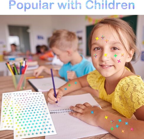 Giantree 1650Pcs Self-Adhesive Star Stickers, Small Stars Stickers for Kids Reward Chart Laser Star Stickers Cute Watercolor Star Stickers for Home DIY Office Classroom Reward (Four-pointed Star) in Saudi Arabia