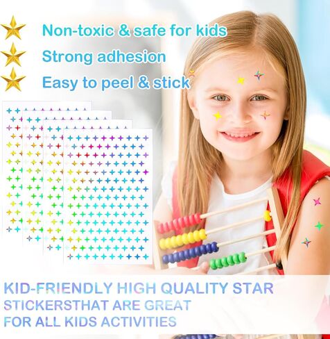 Giantree 1650Pcs Self-Adhesive Star Stickers, Small Stars Stickers for Kids Reward Chart Laser Star Stickers Cute Watercolor Star Stickers for Home DIY Office Classroom Reward (Four-pointed Star) in Saudi Arabia