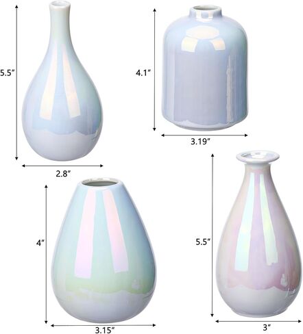 Fixwal White Ceramic Vases for Home Decor, Iridescent Flower Vases, Colorful Small Glaze Bud Vases, Dazzle Aesthetics Vases for Centerpieces Wedding Dinner Table and Bedroom (Set of 4) in Saudi Arabia