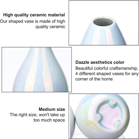 Fixwal White Ceramic Vases for Home Decor, Iridescent Flower Vases, Colorful Small Glaze Bud Vases, Dazzle Aesthetics Vases for Centerpieces Wedding Dinner Table and Bedroom (Set of 4) in Saudi Arabia