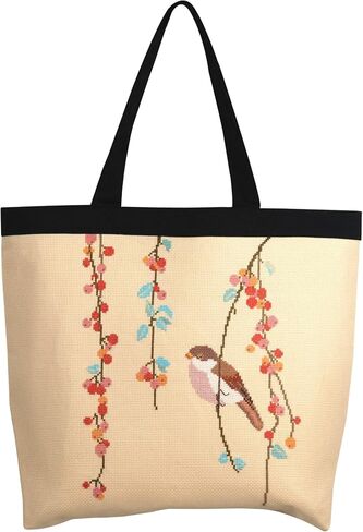 JEAN Xiu Crafts Counted Cross Stitch Kit - Tulip Magnolia | 2860201 | Finish Size 28'' x 16.1'' Hand Bag 14CT Count Aida 13 Colors for Beginners Hand Making Crafts Perfect Housewarming Gift in Saudi Arabia