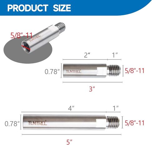 S-Steel 5/8"-11 مجموعة عمود تمديد دوار، 5" و3" موسع قضيب التوصيل لتلميع السيارة، مطحنة الزوايا، لوحة الدعم in Kuwait