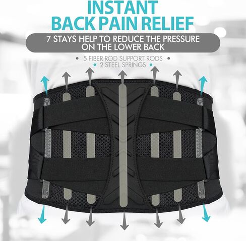 Back Brace for Lower Back Pain Relief with 7 Stays, Back Support Belt with Adjustable Straps, Lumbar Support Belt for Men Women Herniated Disc,Sciatica,Scoliosis XL(Waist:41.3''-53.1'') in Saudi Arabia