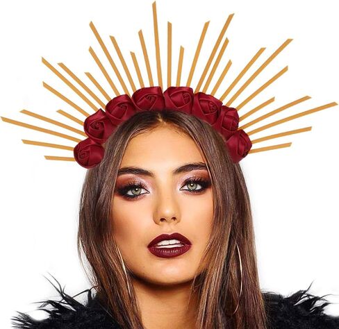 Aceorna الأزهار هالة تاج أمة الله آلهة خوذة زهرة الورد التيجان الرمز البريدي التعادل مسنبل هالة تيارا زي غطاء الرأس الذهب لحفلة موسيقية تأثيري in Kuwait