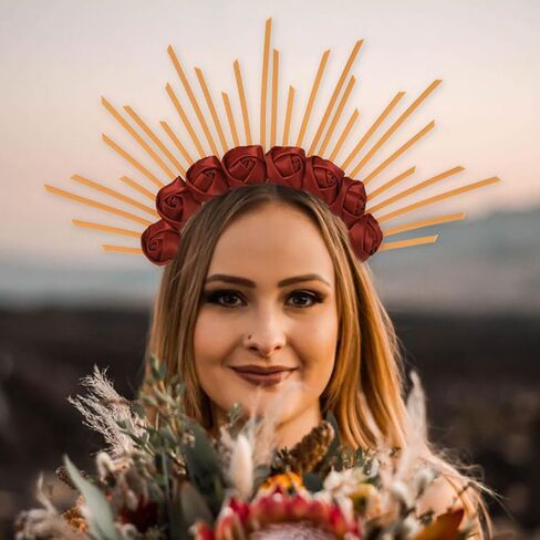 Aceorna الأزهار هالة تاج أمة الله آلهة خوذة زهرة الورد التيجان الرمز البريدي التعادل مسنبل هالة تيارا زي غطاء الرأس الذهب لحفلة موسيقية تأثيري in Kuwait