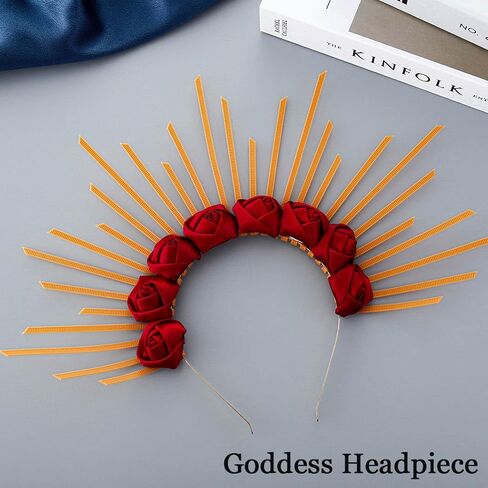 Aceorna الأزهار هالة تاج أمة الله آلهة خوذة زهرة الورد التيجان الرمز البريدي التعادل مسنبل هالة تيارا زي غطاء الرأس الذهب لحفلة موسيقية تأثيري in Kuwait