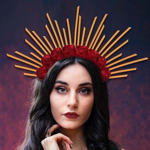 Aceorna الأزهار هالة تاج أمة الله آلهة خوذة زهرة الورد التيجان الرمز البريدي التعادل مسنبل هالة تيارا زي غطاء الرأس الذهب لحفلة موسيقية تأثيري in Kuwait