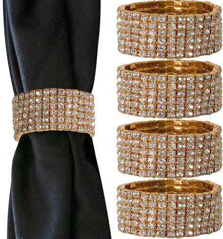 Elastic Napkin Ring, Sparkling Glass Rhinestones, for Cloth Napkins, Elegant Formal Dining Table Setting, Event, Wedding, Charcoal, 2", Set of 4 in Kuwait
