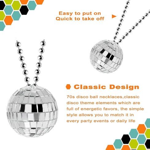 Mini Disco Ball Necklaces, Mirror Disco Ball Costume Party Necklaces Pendants Bead Jewelry Disco Decoration for Christmas Halloween Clothing Accessories Dance Supplies By Rely2016 in Saudi Arabia