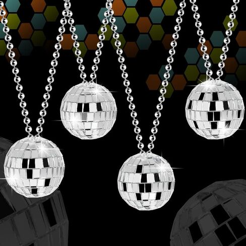 Mini Disco Ball Necklaces, Mirror Disco Ball Costume Party Necklaces Pendants Bead Jewelry Disco Decoration for Christmas Halloween Clothing Accessories Dance Supplies By Rely2016 in Saudi Arabia