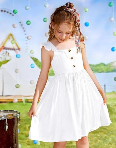 21KIDS Girl's Summer Tie Back Dress Kids Elegant Ruffle Sleeve Casual Dress with Pockets 6-12 Years in Saudi Arabia