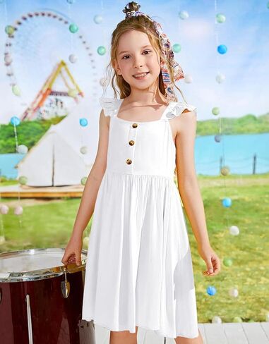 21KIDS Girl's Summer Tie Back Dress Kids Elegant Ruffle Sleeve Casual Dress with Pockets 6-12 Years in Saudi Arabia