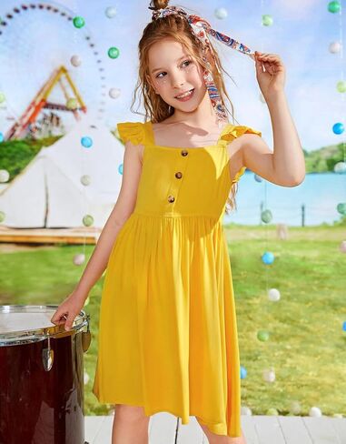 21KIDS Girl's Summer Tie Back Dress Kids Elegant Ruffle Sleeve Casual Dress with Pockets 6-12 Years in Saudi Arabia