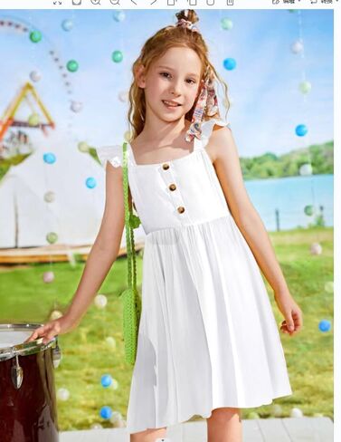 21KIDS Girl's Summer Tie Back Dress Kids Elegant Ruffle Sleeve Casual Dress with Pockets 6-12 Years in Saudi Arabia