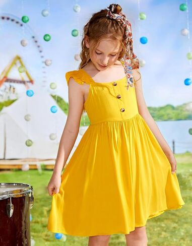 21KIDS Girl's Summer Tie Back Dress Kids Elegant Ruffle Sleeve Casual Dress with Pockets 6-12 Years in Saudi Arabia