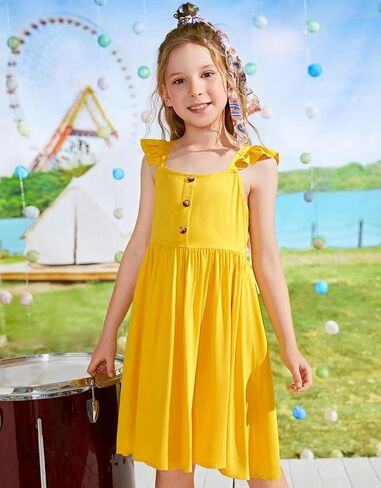 21KIDS Girl's Summer Tie Back Dress Kids Elegant Ruffle Sleeve Casual Dress with Pockets 6-12 Years in Saudi Arabia
