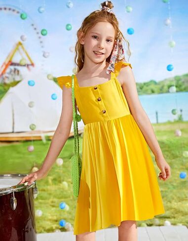 21KIDS Girl's Summer Tie Back Dress Kids Elegant Ruffle Sleeve Casual Dress with Pockets 6-12 Years in Saudi Arabia