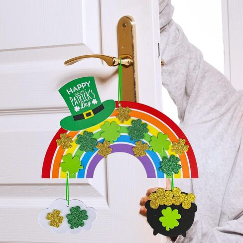 Winlyn 12 Sets St. Patrick's Day Decorations Rainbow Ornaments DIY St. Pat's Craft Kits Rainbow Four-Leaf Clover Irish Lucky Shamrock Foam Stickers for Kids Party Classroom Home Activity Art Project in Saudi Arabia