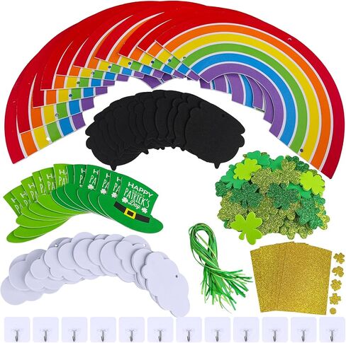Winlyn 12 Sets St. Patrick's Day Decorations Rainbow Ornaments DIY St. Pat's Craft Kits Rainbow Four-Leaf Clover Irish Lucky Shamrock Foam Stickers for Kids Party Classroom Home Activity Art Project in Saudi Arabia