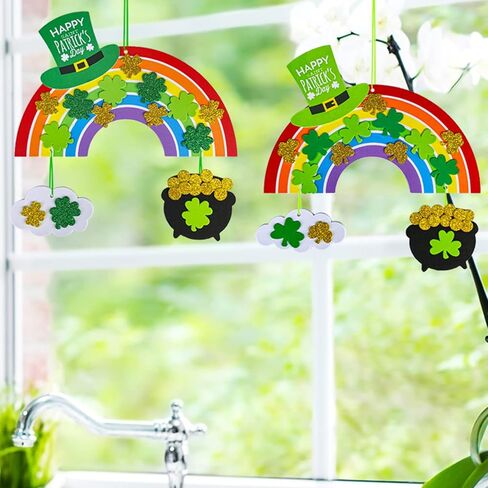 Winlyn 12 Sets St. Patrick's Day Decorations Rainbow Ornaments DIY St. Pat's Craft Kits Rainbow Four-Leaf Clover Irish Lucky Shamrock Foam Stickers for Kids Party Classroom Home Activity Art Project in Saudi Arabia