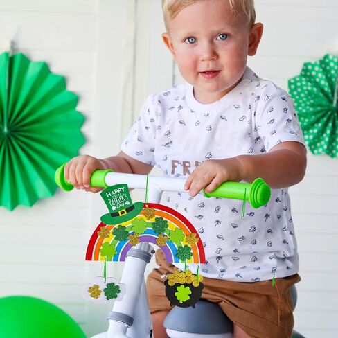 Winlyn 12 Sets St. Patrick's Day Decorations Rainbow Ornaments DIY St. Pat's Craft Kits Rainbow Four-Leaf Clover Irish Lucky Shamrock Foam Stickers for Kids Party Classroom Home Activity Art Project in Saudi Arabia